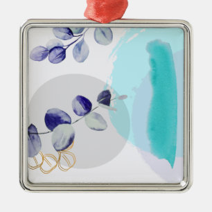 Ornement Carré Argenté Boho botanique cyan violet