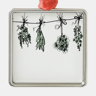 Ornement Carré Argenté Boho botanique de Garden Herbs
