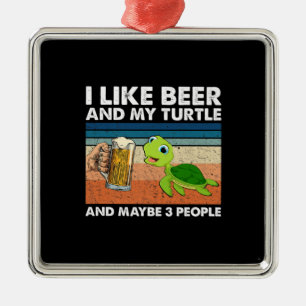 Ornement Carré Argenté Boisson De Bière J'Aime La Bière Et Ma Tortue Anni