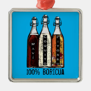 Ornement Carré Argenté Boissons traditionnelles portoricaines 100% Boricu