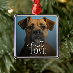 Ornement Carré Argenté Boîte personnalisée pour chien Boxer Amour Moderne