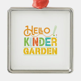Ornement Carré Argenté Bonjour Enseignant de jardin Kinder
