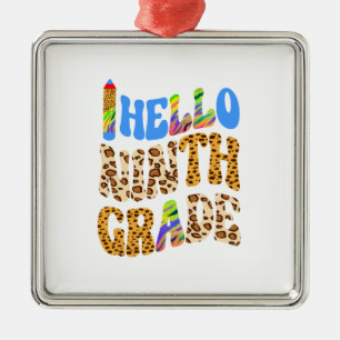 Ornement Carré Argenté Bonjour Neuvième Année