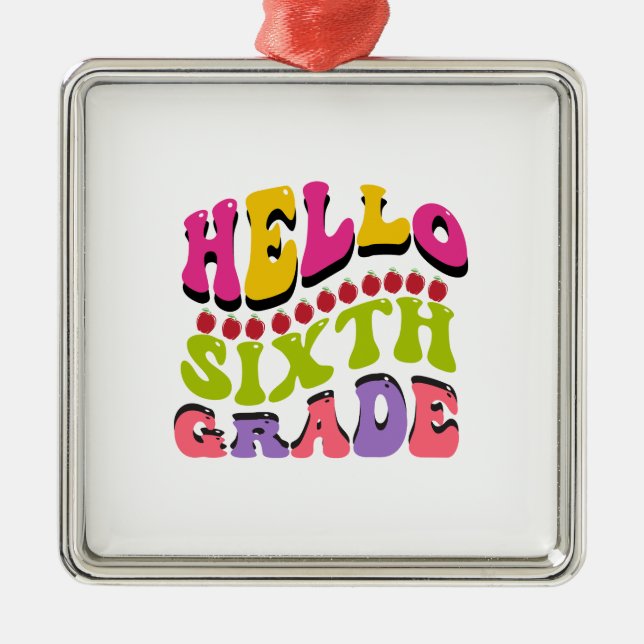 Ornement Carré Argenté Bonjour sixième année (Devant)