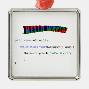 Ornement Carré Argenté Bonjour World geek saluant Java