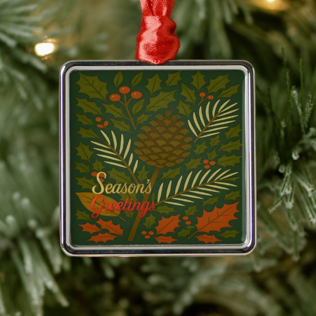 Ornement Carré Argenté Bonnes Fêtes d'automne et d'hiver (Arbre)