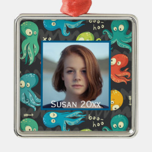 Ornement Carré Argenté Boo Octopus mignonne Colorée Enfants Photo