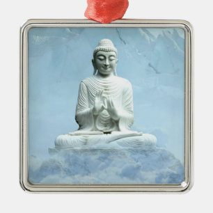 Ornement Carré Argenté Bouddha dans les nuages