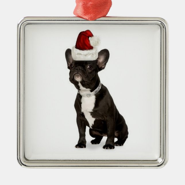 Ornement Carré Argenté Bouledogue Ditzy de Dogs~Original Ornament~French (Devant)