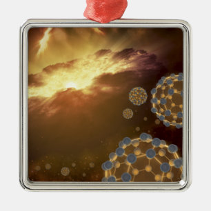 Ornement Carré Argenté Boules flottantes dans l'espace interstellaire