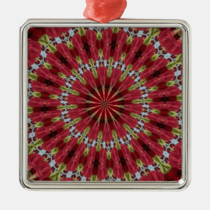 Ornement Carré Argenté Bouquet rose Kaleidoscope sous verre 1