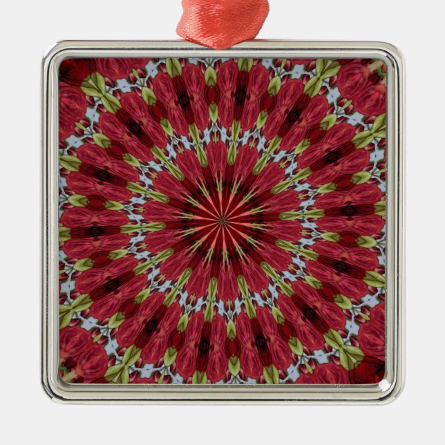 Ornement Carré Argenté Bouquet rose Kaleidoscope sous verre 1 (Devant)