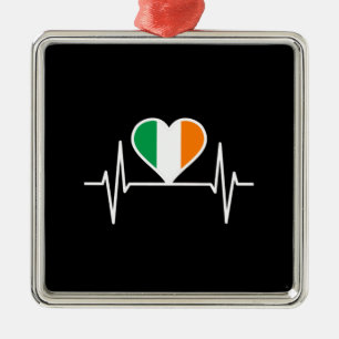 Ornement Carré Argenté Bouton de coeur du drapeau irlandais