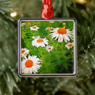 Ornement Carré Argenté Bright Colorful Jardin blanc pâle marguerites v4b