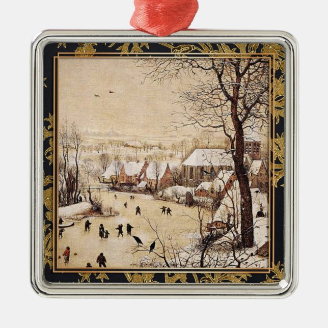Ornement Carré Argenté Bruegel the Elder - Winter Landscape (Devant)