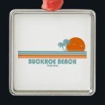 Ornement Carré Argenté Buckroe Beach Virginia Sun Palm Trees<br><div class="desc">Une belle alternative à Virginia Beach Buckroe Beach est situé à Hampton dans la Virginie côtière et a un littoral de près d'un mile avec une vue incroyable sur la baie de Chesapeake.</div>