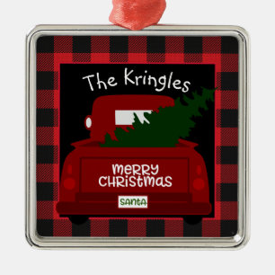Ornement Carré Argenté Buffalo Check Camion Vintage Personnalisé