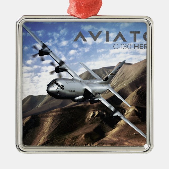 Ornement Carré Argenté C-130 HERCULES Avion militaire (Devant)