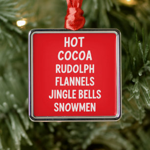 Ornement Carré Argenté Cacao Chaud Rudolph Flanelle Jingle Bells Père Noë