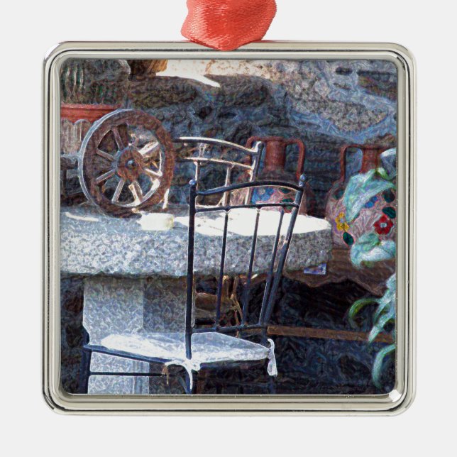 Ornement Carré Argenté Cactus espagnol et vie morte (Devant)