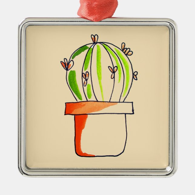 Ornement Carré Argenté Cactus mexicain art du désert (Devant)