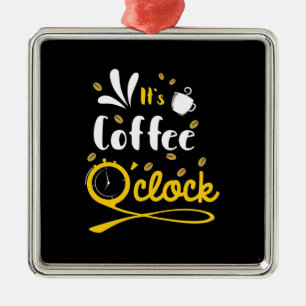 Ornement Carré Argenté Cadeau Anniversaire C'Est Café Horloge