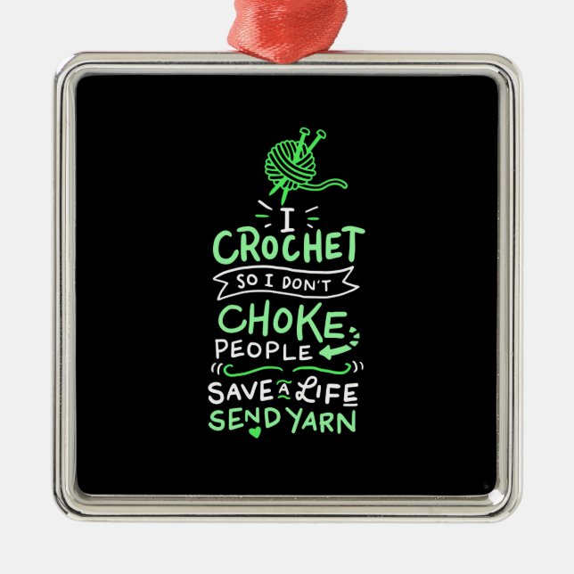 Ornement Carré Argenté Cadeau Crochet Crocheter (Devant)