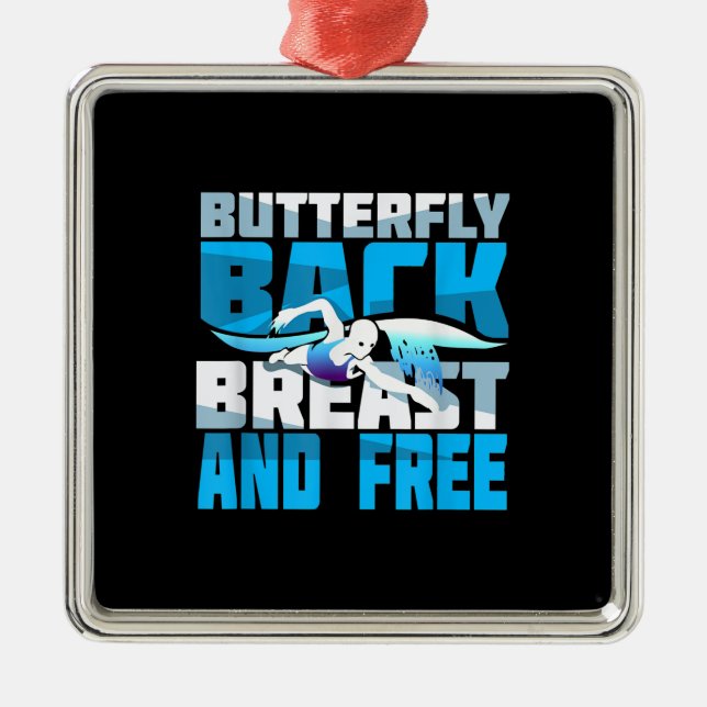 Ornement Carré Argenté Cadeau De Baignade Pour Nageur (Devant)