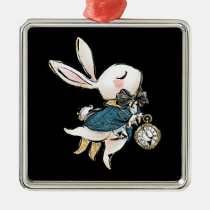Ornement Carré Argenté Cadeau de lapin Alice au pays des merveilles