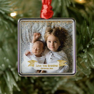 Ornement Carré Argenté Cadeau de Mamie Noël Photo avec Année