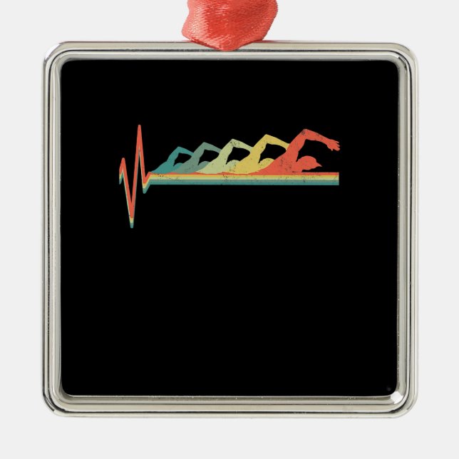 Ornement Carré Argenté Cadeau de natation Heartbeat Premium (Devant)