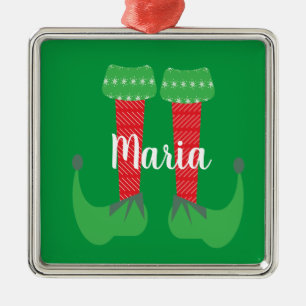 Ornement Carré Argenté Cadeau de Noël aux pieds de lutin rétro mignon