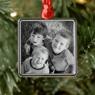Ornement Carré Argenté Cadeau de Noël photo personnalisable