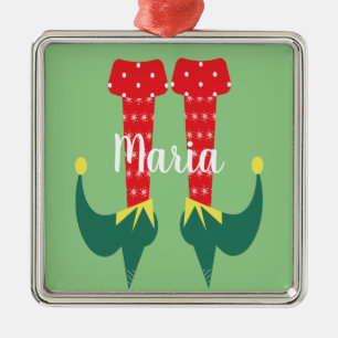 Ornement Carré Argenté Cadeau de Noël Talons de Pieds de Lutin Retro Mign