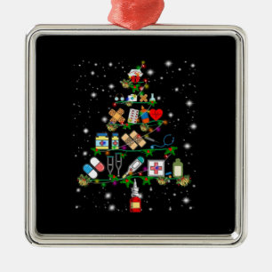Ornement Carré Argenté Cadeau infirmière Arbre de Noël de l'appareil