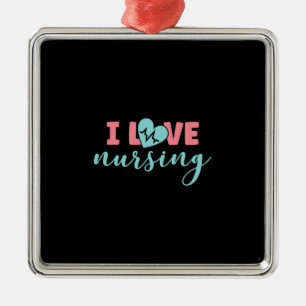 Ornement Carré Argenté Cadeau infirmière I Love Nursing