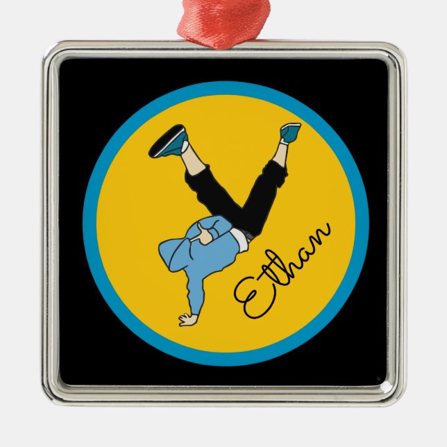 Ornement Carré Argenté Cadeau moderne de nom de danseur de style de rue (Devant)