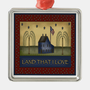 Ornement Carré Argenté Cadeau patriotique de Noël de pays americana