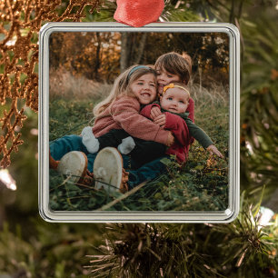 Ornement Carré Argenté Cadeau pour grand-mère Petits enfants Noël photo