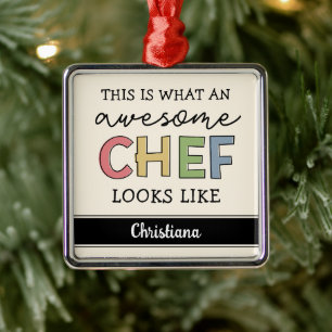 Ornement Carré Argenté Cadeaux de chef sur mesure   Meilleur Chef Jamais 