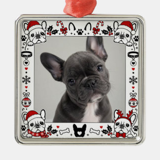 Ornement Carré Argenté Cadre photo de Bouledogue Français Mignon Chien