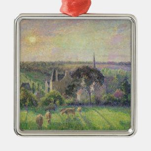 Ornement Carré Argenté Camille Pissarro   l'église et la ferme d'Eragny,