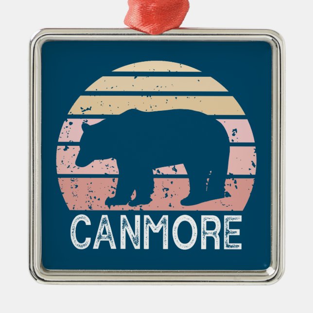 Ornement Carré Argenté Canmore Alberta Retro Bear (Devant)