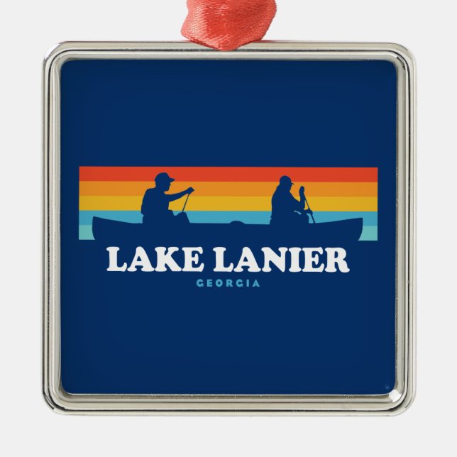 Ornement Carré Argenté Canot du lac Lanier Georgia (Devant)