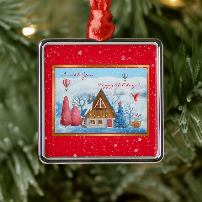 Ornement Carré Argenté Cardinal sur la Personnaliser du paysage (Arbre)