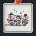 Ornement Carré Argenté Caroling with Mic, Mac & Moe Square Ornament<br><div class="desc">Caroling with Mic,  Mac & Moe - Illustration by artist Liz Viztes.  Celebrate the Holidays with caroling mice Mic,  Mac & Moe.</div>