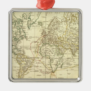 Ornement Carré Argenté Carte 5 du monde
