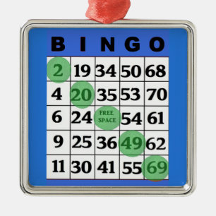 Ornement Carré Argenté Carte BINGO bleue Noël cadeau de BINGO Lover