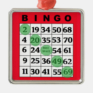 Ornement Carré Argenté Carte BINGO rouge Noël cadeau de BINGO Lover