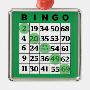 Ornement Carré Argenté Carte BINGO verte Noël cadeau de BINGO Lover